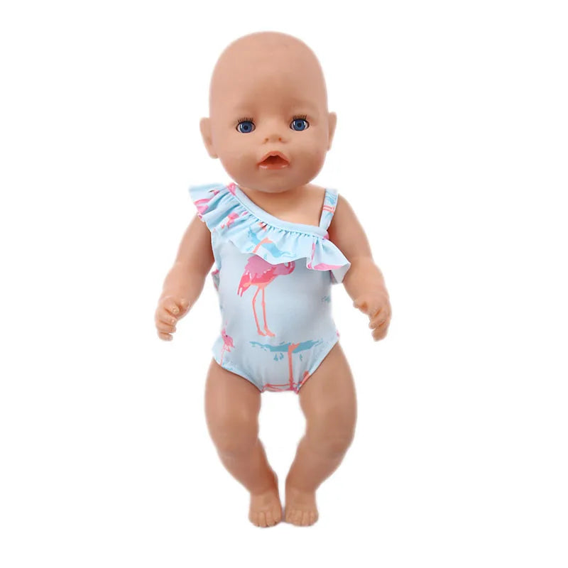 Costume da bagno per bambini in diversi stili, grazioso costume intero per bambole da 43 cm, accessori per bambole americane da 18 pollici, regali giocattolo per ragazze