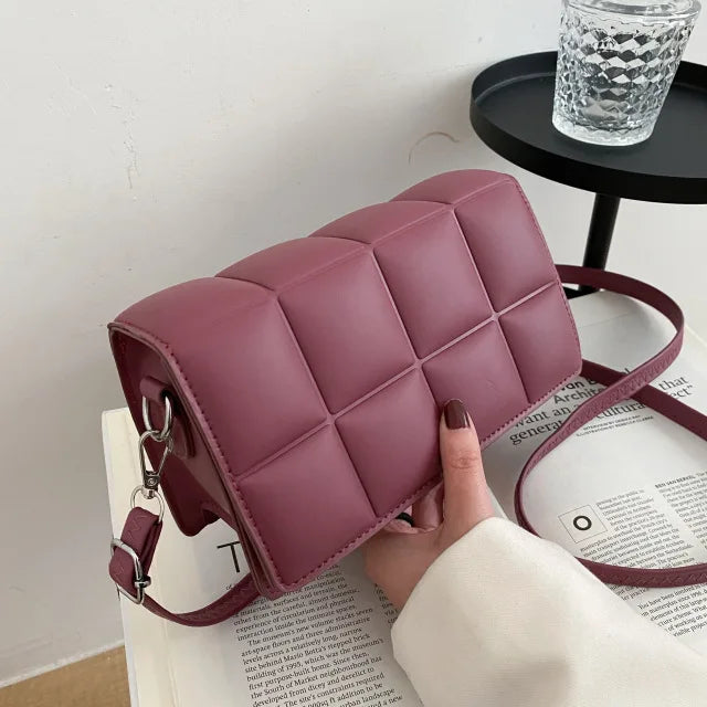 Nuove borse a tracolla moda tinta unita borsa a tracolla da viaggio femminile plaid piccole borse a tracolla in pelle PU per donna