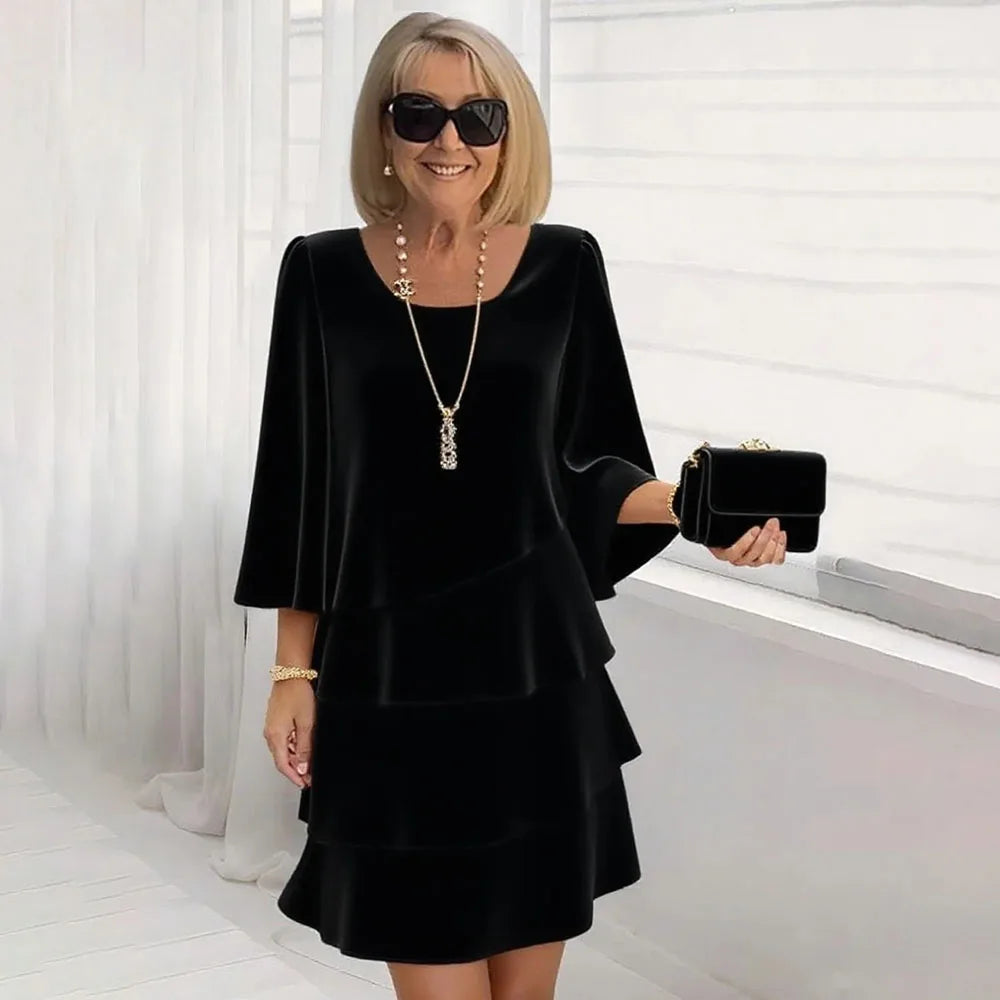 Abito longuette casual con volant Donna 2025 Abiti estivi con scollo a tinta unita moda estiva eleganti