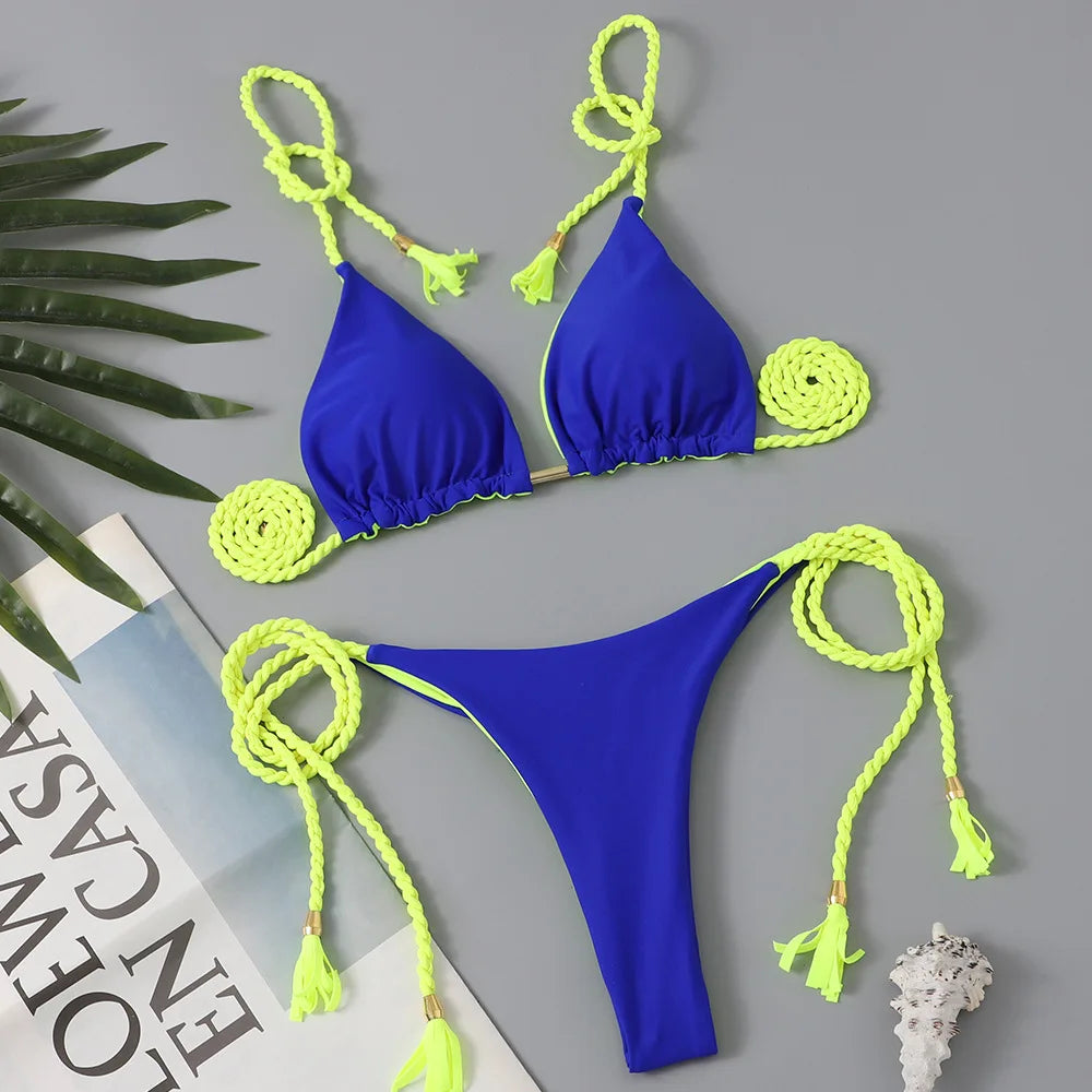 Costume da bagno donna bikini set bikini sexy con coulisse costumi da bagno leopardo due pezzi costume da bagno costume da bagno bikini con lacci biquinis