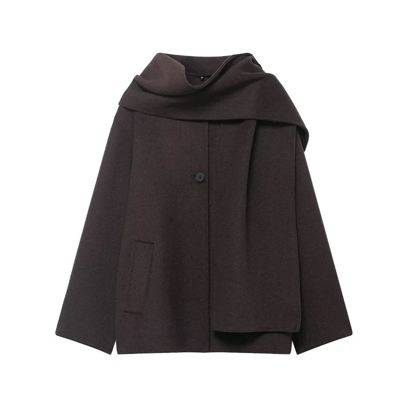 Cappotto da Donna 2026 Nuova Giacca Corta Invernale Autunnale alla Moda con Sciarpa Decorativa, Capispalla Elegante e Chic per Signora