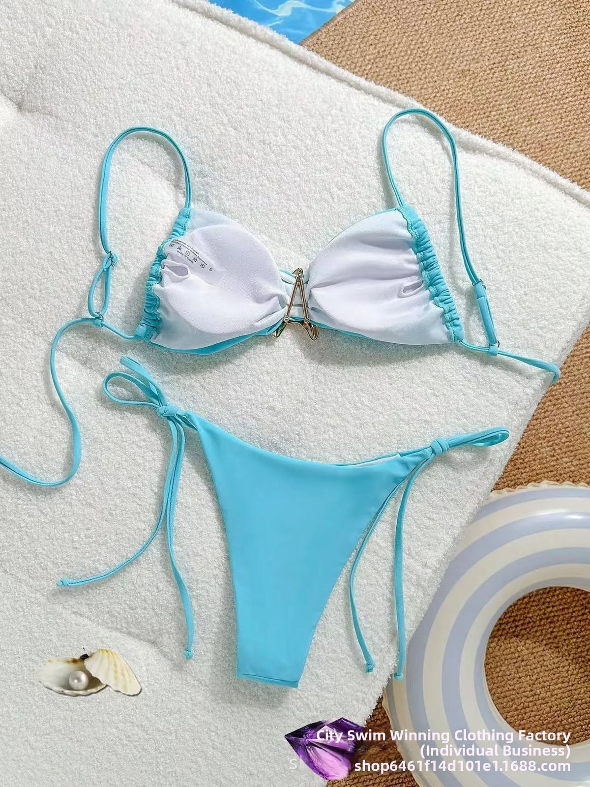 Costume da bagno bikini sexy a tinta unita, due pezzi, ad asciugatura rapida, senza schienale, in tessuto di nylon ad alta elasticità per nuoto e attività acquatiche.