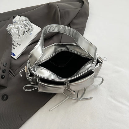 LEFTSIDE Borse a tracolla in pelle PU con design a doppia tasca per donna 2025 Borsa a tracolla di nuova tendenza della moda Borse da donna in argento