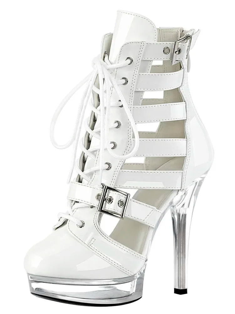 8inch Gladiator Women Ankle Boots 17cm Exotic Thin Heels 20cm Platform Sexy Fetish Shoes Pole Dance Roman Stripper Round Toe