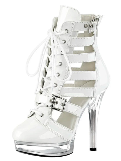8inch Gladiator Women Ankle Boots 17cm Exotic Thin Heels 20cm Platform Sexy Fetish Shoes Pole Dance Roman Stripper Round Toe