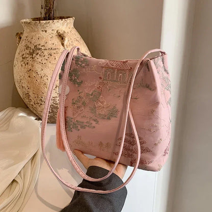 Borsa a tracolla da donna alla moda ricamata in stile cinese di vendita caldo 2026 Borsa di grande capacità di nuova tendenza estiva