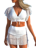 2026 Neuer sexy V-Ausschnitt Spitzen-Bikini-Set Badeanzug für Damen High Waist Bademode weiblich zweiteiliger Badeanzug Rock Strandbekleidung S-3XL