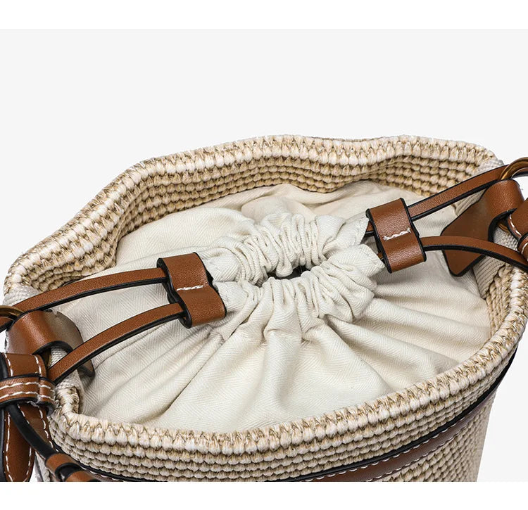 Borsa a secchiello in paglia di moda Borse da donna in tessuto Borse a tracolla con pannelli firmati Borse a tracolla piccole da spiaggia estive casual sac