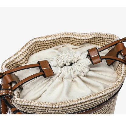 Borsa a secchiello in paglia di moda Borse da donna in tessuto Borse a tracolla con pannelli firmati Borse a tracolla piccole da spiaggia estive casual sac