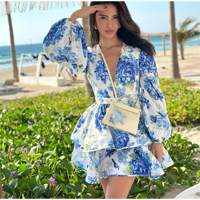Donne Tie-dye 3D Fiore Con Scollo A V Completa Senza Maniche Mini Abiti Moda Sottile Stampato Multi Pieghettato Abiti New Lady Holiday Wear