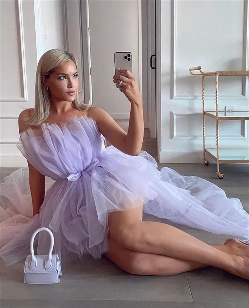 Elegante abito da cerimonia nuziale in tulle a rete per donna senza spalline con spalle scoperte abiti da sera a vita alta abiti da ballo per occasioni formali