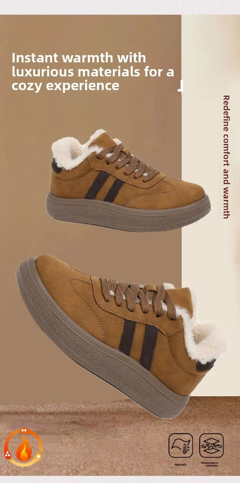 Stivali da neve da donna per l'inverno, con fodera in pile, scarpe basse casual, impermeabili, antiscivolo, resistenti, comode e calde, scarpe da donna in stile retrò.