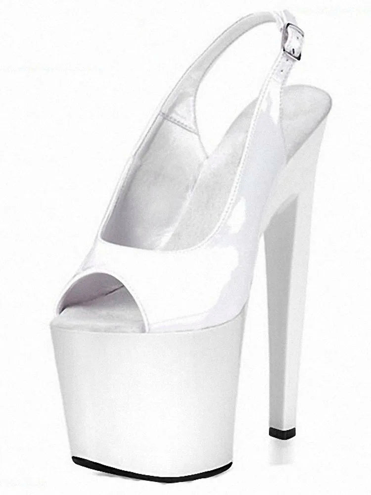 Exotic Stripper Sexy Peep Toe Bride Black Leather Buckle Strap 8 Inches women's Shoes gothic Platform Sandals 20cm Crossdresser
