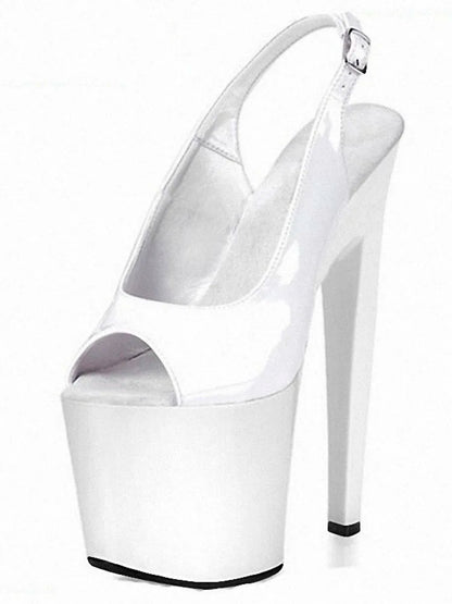 Exotic Stripper Sexy Peep Toe Bride Black Leather Buckle Strap 8 Inches women's Shoes gothic Platform Sandals 20cm Crossdresser