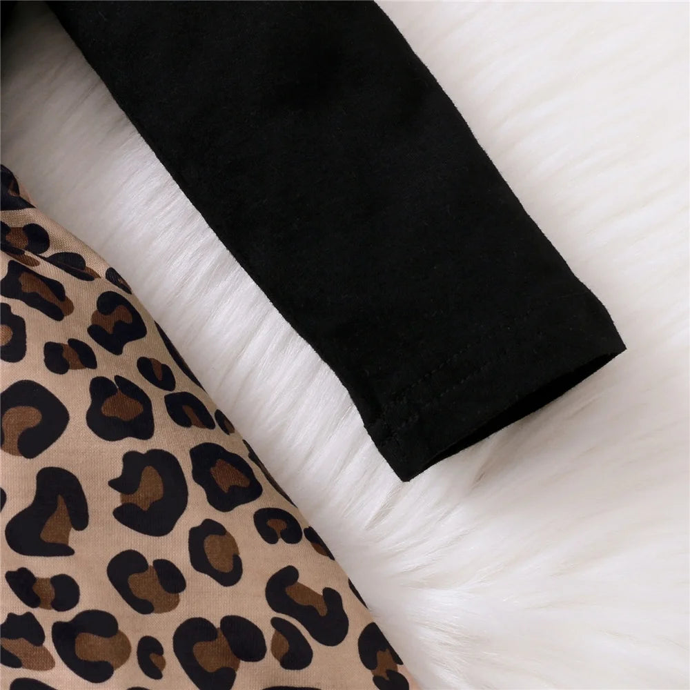 0-18 mesi vestito da neonata con fiocco manica lunga abiti leopardati tutina abbigliamento autunno infantile moda tuta carina
