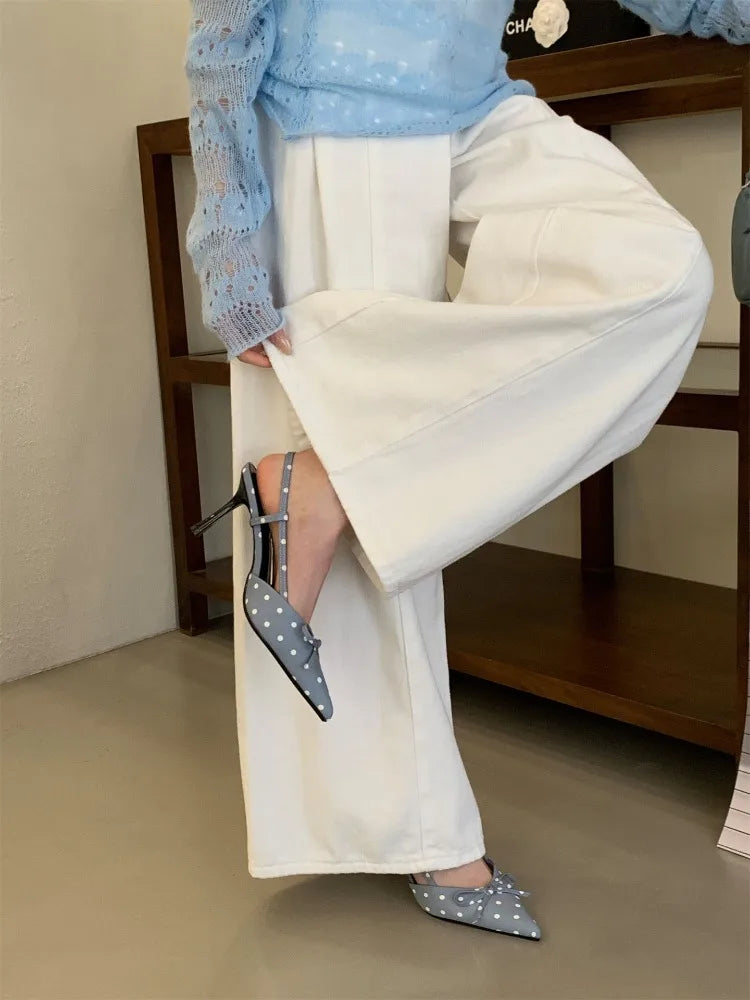 Sandales d'été à talons hauts pour femmes, mules élégantes en satin avec nœud papillon, chaussures de soirée
