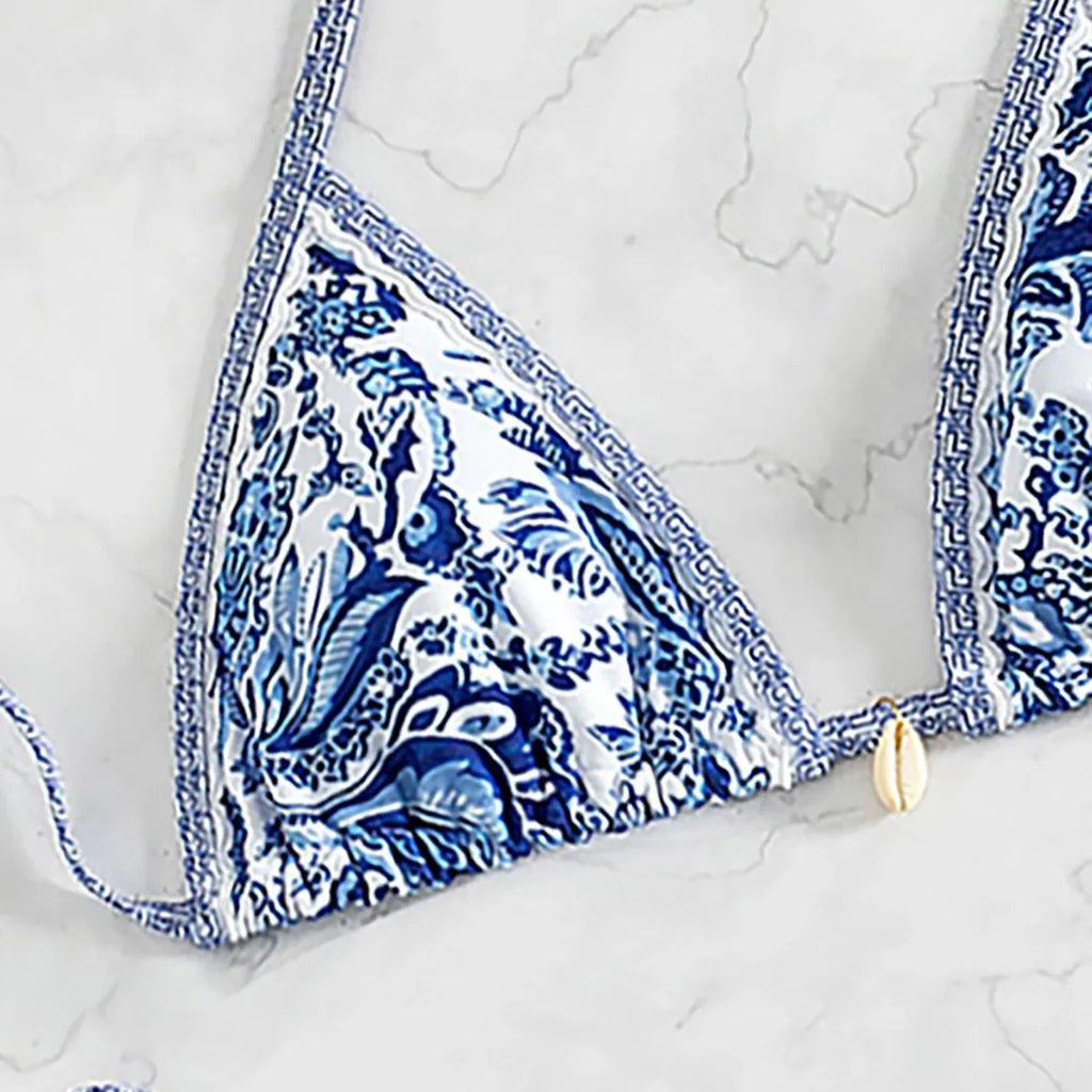 "2026 Neuer Triangel-Bikini-Set – Push-Up-Badeanzug mit Blumenmuster & brasilianischer Schnitt"