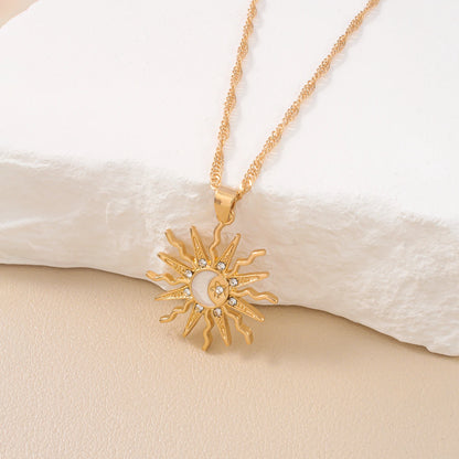 1 pezzo di strass brillanti dal design unico, sole, stella, luna, tre in uno, collana con ciondolo, gioielli da festa versatili quotidiani da donna retrò