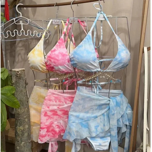 Costume da bagno bikini sexy per donna, stile vacanza al mare, mini abito a tre punti, piccolo petto snellente, ideale per il nuoto in spiaggia