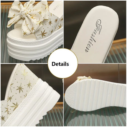 LazySeal 12 cm Super High Women Slides Sandalo Farfalla Nodo Dec Scarpe da sposa da donna Modello foglia d'acero Nuova piattaforma Scarpe estive