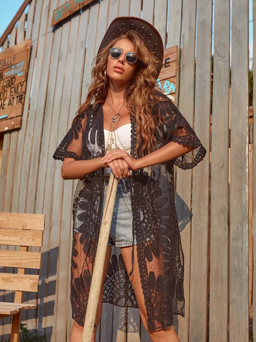 WeHello Summer Beach Poncho in rete per donna Costume da bagno in pizzo Kimono aperto Beachwear Camicetta in pizzo Cardigan Vacanza Copertine sexy