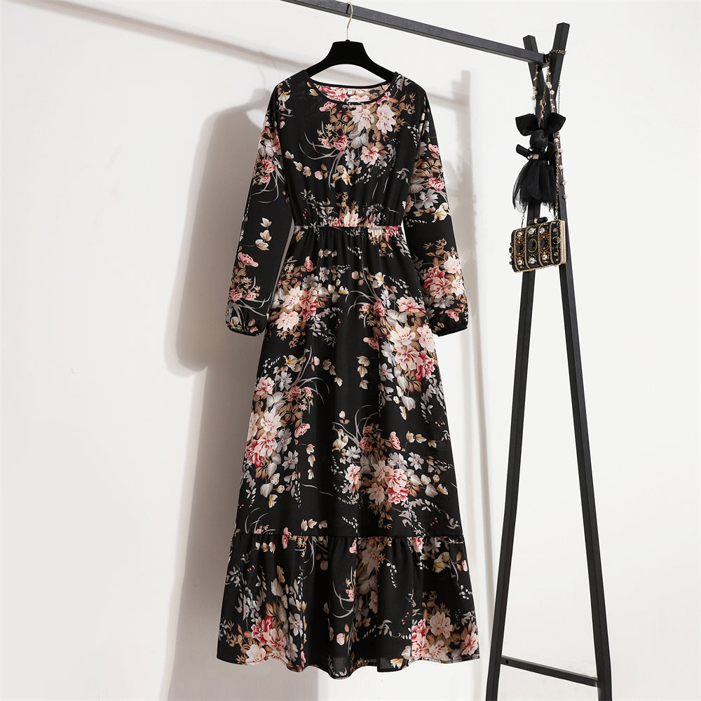 Maxi abiti da donna Sping autunno bohémien Casual manica intera vita alta spiaggia donna abiti in Chiffon abito lungo floreale vestido