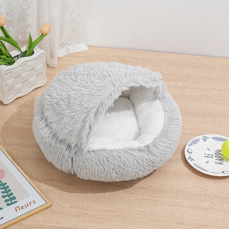 Winter Plush Pet Cat Bed Round Cat Cushion Cat House 2 in 1 Warm Cat Basket Pet Sleep Bag Cat Nest Kennel for Small Dog Suit New