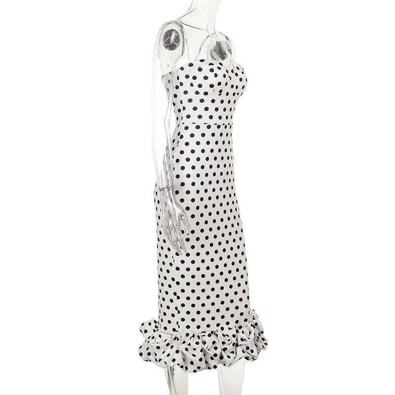 Abito con bretelle a pois Abito estivo da donna nuovo stile senza vita senza maniche Avvolgente sul petto Abito avvolgente a pieghe slim fit Ropa Mujer