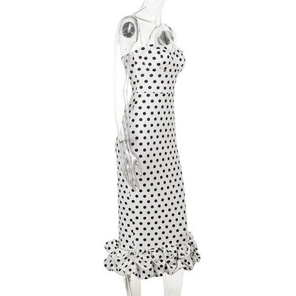 Abito con bretelle a pois Abito estivo da donna nuovo stile senza vita senza maniche Avvolgente sul petto Abito avvolgente a pieghe slim fit Ropa Mujer