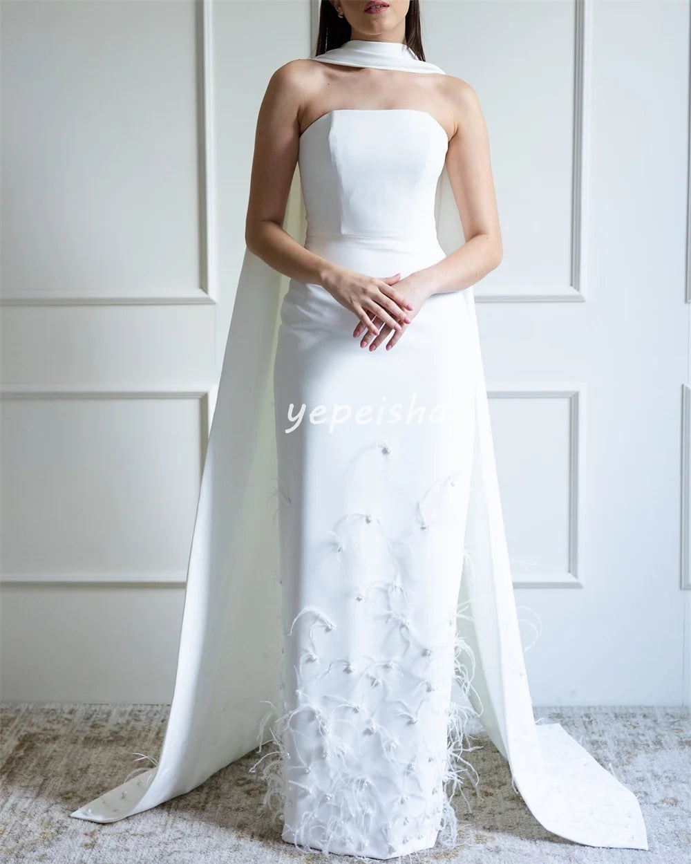 Abiti lunghi senza spalline dritti con strass in jersey casual formale personalizzato Abiti da cerimonia su misura Stile classico moderno