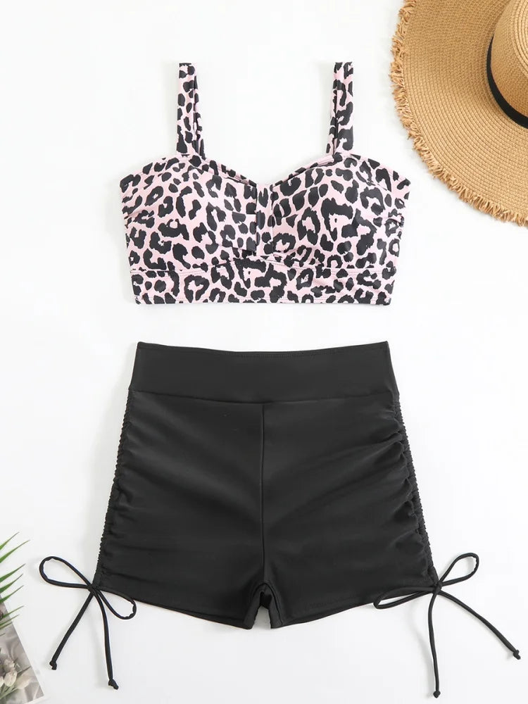 Bikini Donna Costume da bagno 2026 Nuovo Leopard Sling Shorts Bikini Set Costumi da bagno sexy Estate Due pezzi Set Beachwear Costume da bagno femminile