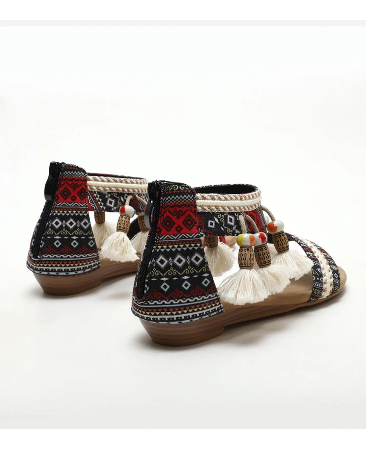 Neue Damen-Sommersandalen im römischen Bohème-Stil mit flachem Absatz, weicher Sohle, bequem und rutschfest für Urlaub und Tourismus