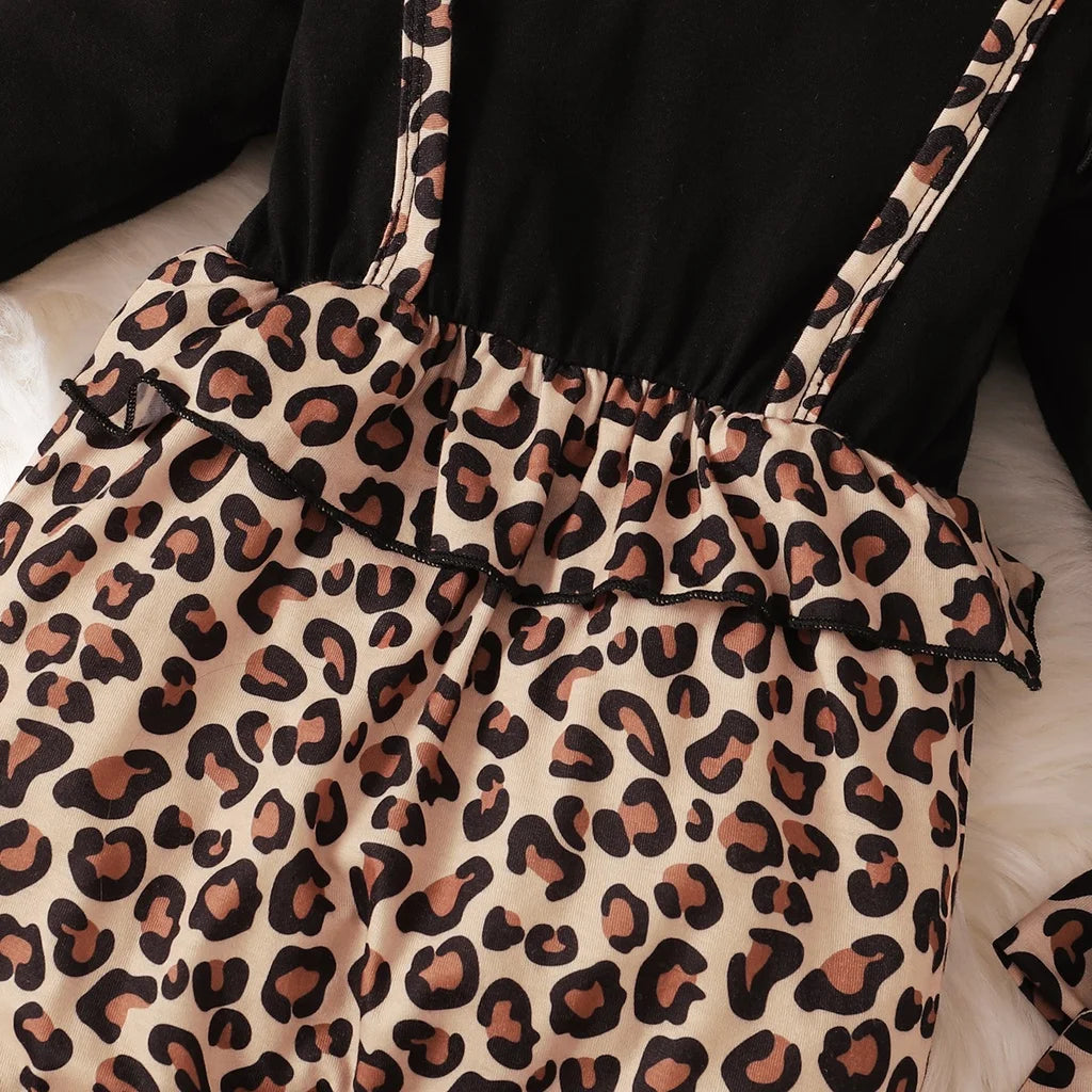0-18 mesi vestito da neonata con fiocco manica lunga abiti leopardati tutina abbigliamento autunno infantile moda tuta carina