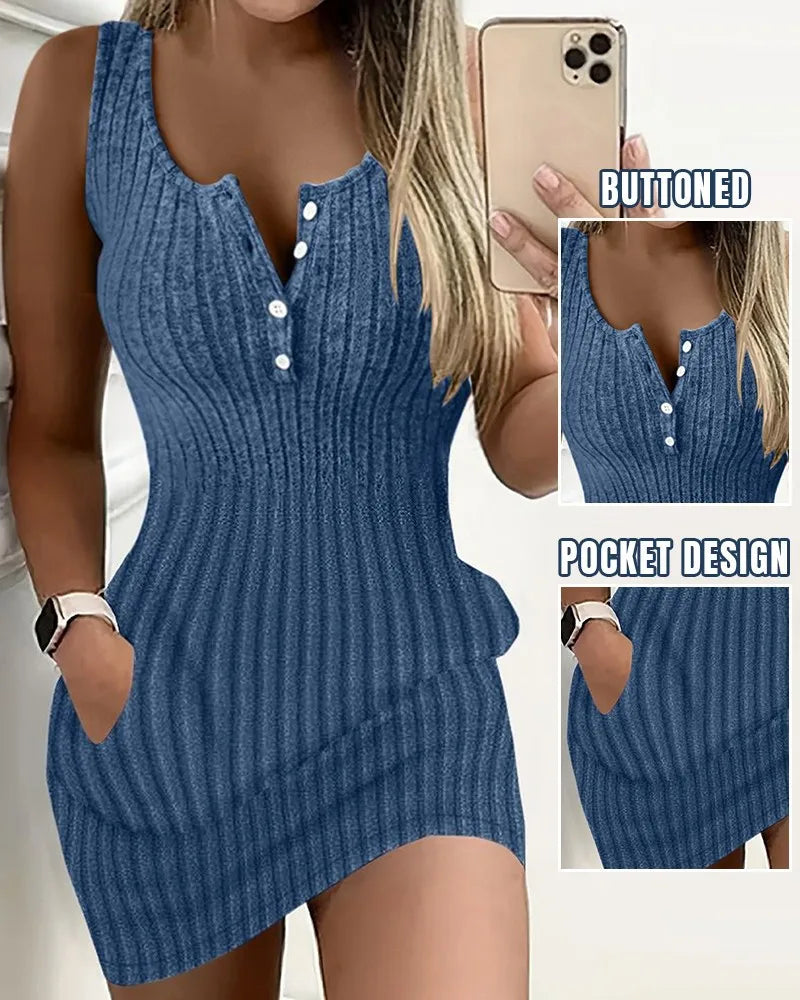 Vestito aderente da donna 2024 Moda estiva Sexy Nuovo colore solido Pit Strip Slim senza maniche Canotta Mini abiti in maglia per le donne