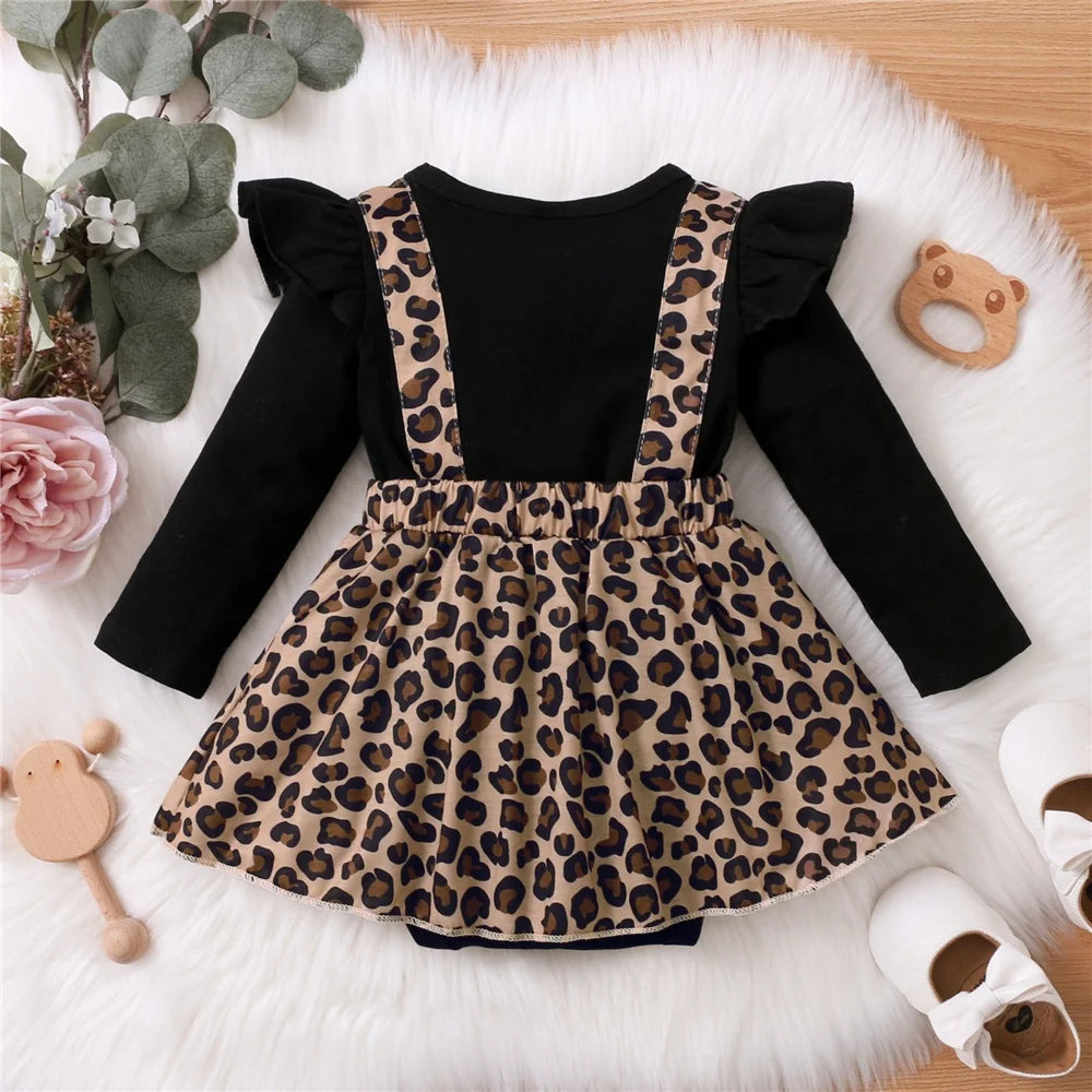0-18 mesi vestito da neonata con fiocco manica lunga abiti leopardati tutina abbigliamento autunno infantile moda tuta carina