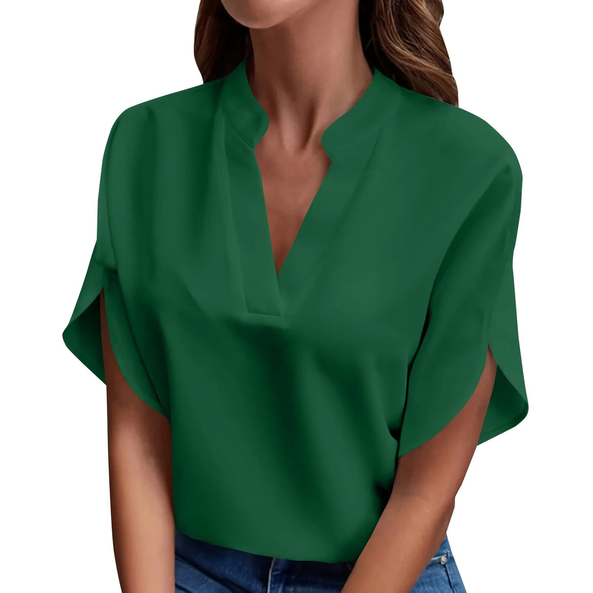 Hauts d'été pour femmes Blouse 2024 Mode Manches courtes Unies Col en V Chemises et blouses amples Élégantes Dames Hauts blancs