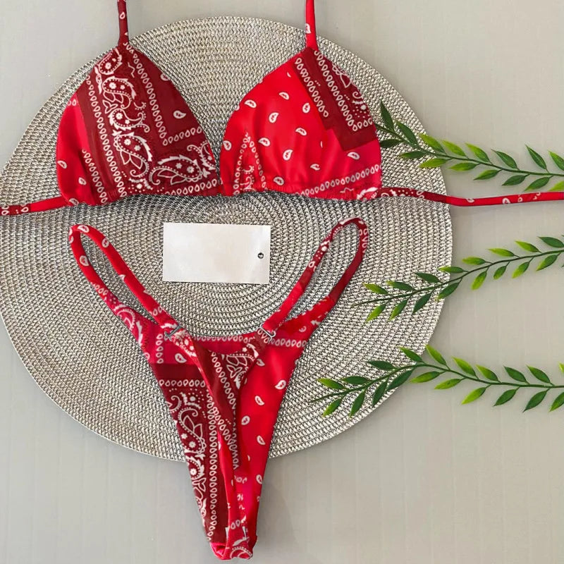 Nouveau maillot de bain fendu imprimé multicolore avec string sexy
