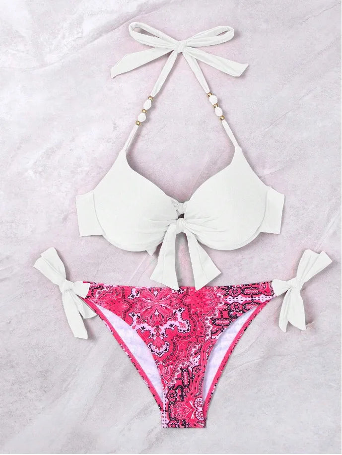 Costume da bagno bikini push-up halter stampato 2026 da donna, sexy, con spalline, per il mare e la piscina