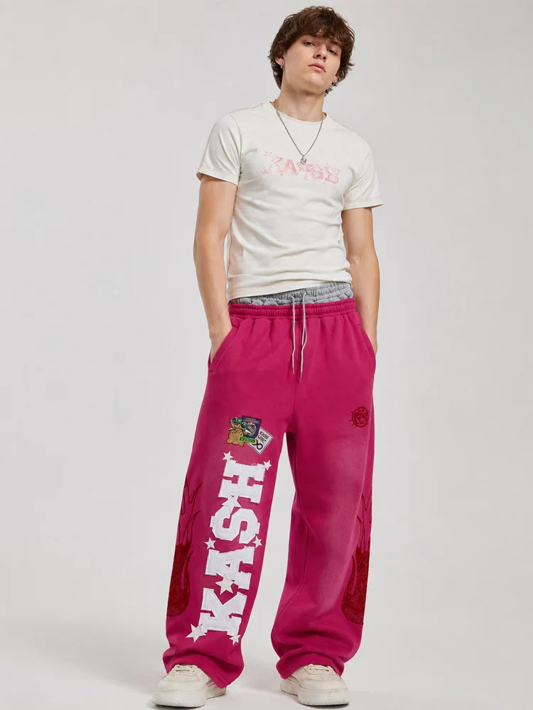 Pantaloni Casual Larghi e Dritti con Ricami e Stampe, Moda Autunno-Inverno per Uomo e Donna