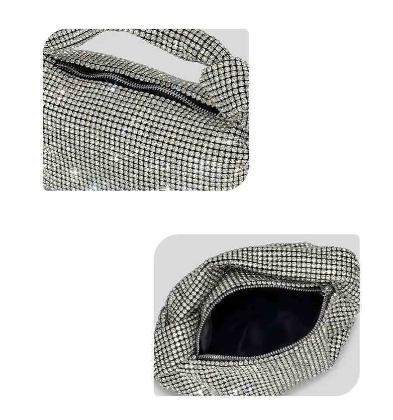 Borse da sera con nodo con strass con manico Borsa con manico superiore in cristallo argento per borse da donna e borsette Borsa di design di lusso