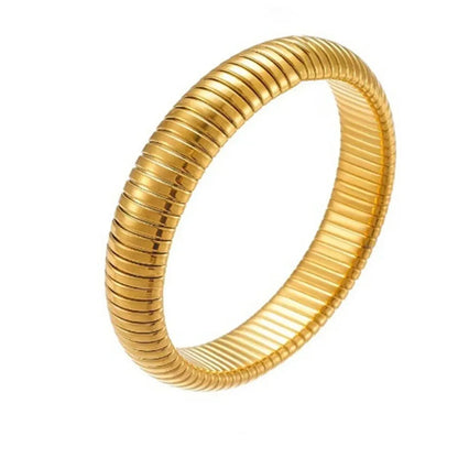 Bracciale in metallo spesso con elasticità retrò impermeabile in acciaio inossidabile placcato oro 18 carati tendenza moda gioielli unisex uomo donna