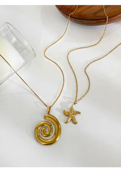 Peri'sbox New Fashion Starfish Hollow Vortex Collana con ciondolo a spirale per le donne Placcato oro 18 carati Appannamento Gioielli gratuiti Regali Estate