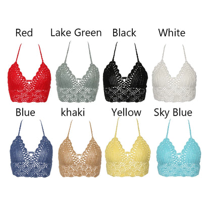 Sexy Women Bikini Crop Top Crochet Boho Beach Bikini Bralette Halter Cami Knitted Bra Tank Top Women's Clothing