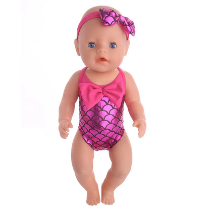 Costume da bagno per bambini in diversi stili, grazioso costume intero per bambole da 43 cm, accessori per bambole americane da 18 pollici, regali giocattolo per ragazze