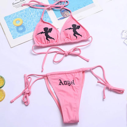 2025 Goth Swimsuit Two-piece Letters Skull Printed Bikinis Set for Women Micro Biquini Sport Bathing Suit Female Bodysuit
