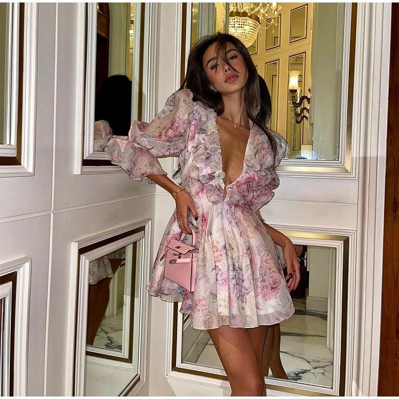 Donne Tie-dye 3D Fiore Con Scollo A V Completa Senza Maniche Mini Abiti Moda Sottile Stampato Multi Pieghettato Abiti New Lady Holiday Wear