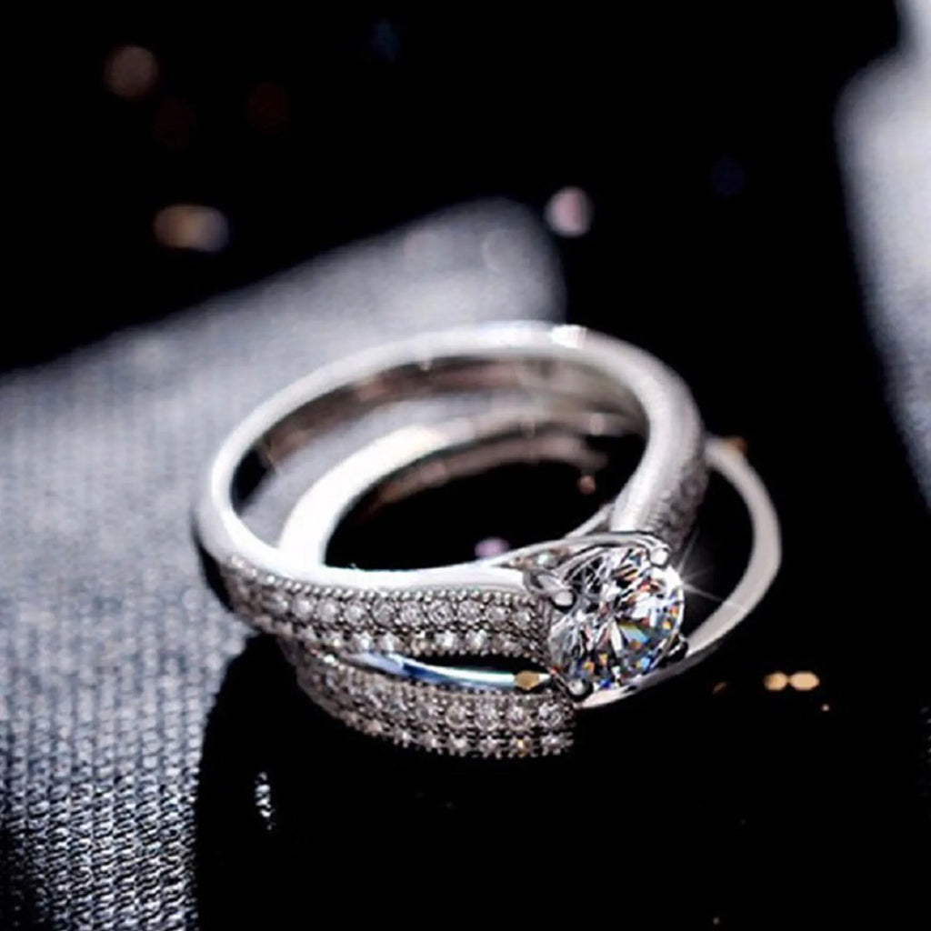 1 paio di fedi nuziali in argento sterling 925 con Halo vintage per gioielli da donna, regalo di anniversario, vendita all'ingrosso