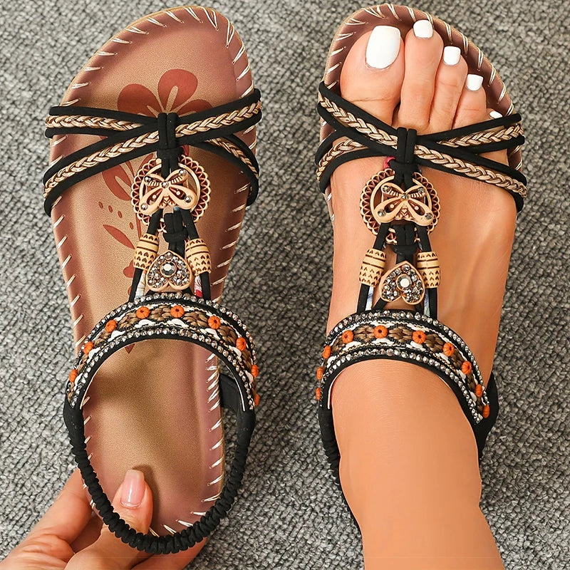 Sandali da donna Sandali estivi stile Boemia Donna Fondo morbido Sandali con tacco basso Scarpe da donna Scarpe antiscivolo Calzature estive