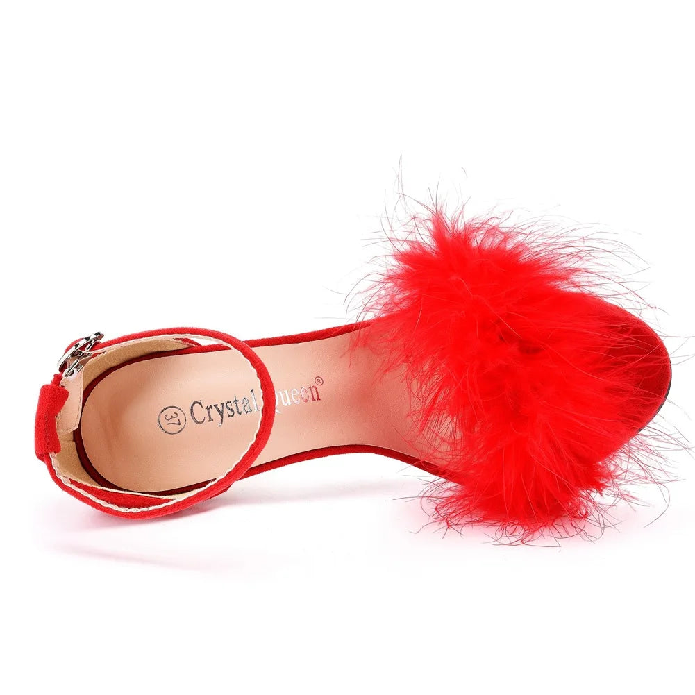 Sexy Feather High Heel Sandals Women's European  American Large 46 Fish Mouth High Heel Sandals Women Shallow Mouth Women's Shoe