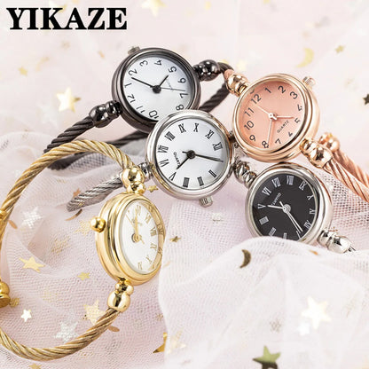 Orologio da polso da donna Orologio da donna con piccolo braccialetto in oro Orologio da polso da donna al quarzo retrò in acciaio inossidabile Orologio da polso